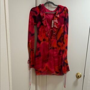 Showpo Red and Orange Ruffle Dress